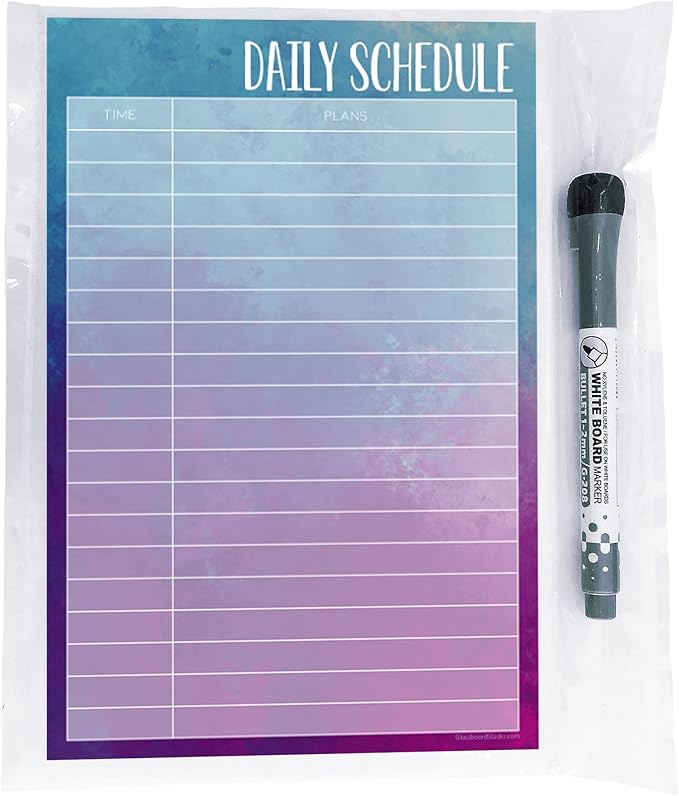 Dry Erase Daily Schedule Planner Sticker Decal by Glassboard Studio | Removable & Reusable | Magnetic Fine-Tip Marker Included (6 x 9 inches, Watercolor)