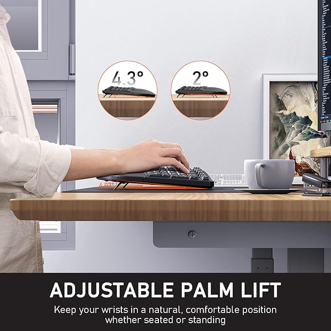 MEETION Ergonomic Keyboard Wireless, Split Curved Keyboard with Cushioned Wrist Palm Rest, 2.4G Cordless Computer keybaords, Full Size Natural Typing for Windows/Mac/Laptop/PC, Black