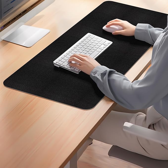 Leather Desk Pad Mat, Non-Slip Black Desk Mat, Large Mouse Pad for Desk, Waterproof Desk Computer Mat Desktop Protector for Office/Home, 23.6" x 13.7"