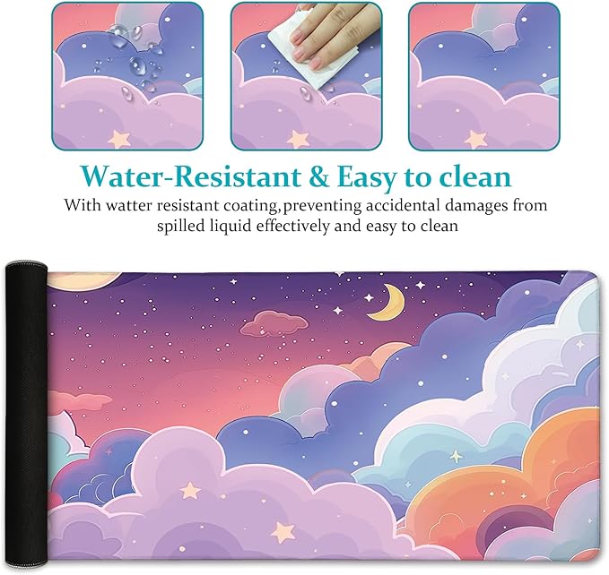 Purple Cloud Mouse Pad Large Desk Mat, Kawaii Purple Computer Mousepad with Stitched Edges Non-Slip, Keyboard Mouse Pad for Desktop Cute Office Supplies Desk Decor Accessories 31.5x11.8 in