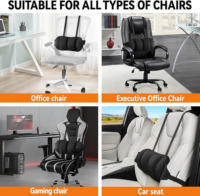 Lumbar Support Pillow for Office Chair and Car Seat,Back Support for Office Chair Cushion,Adjustable Straps Securely Fixed Car Lumbar Support Pillow(Gray, for Office Chiar)