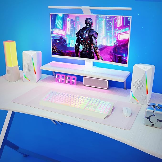 Redragon GS510 RGB Desktop Speakers, 2.0 Channel PC Computer Speaker with 4 Colorful LED Backlight Modes, Enhanced Bass and Easy-Access Volume Control, USB Powered w/ 3.5mm Cable, White