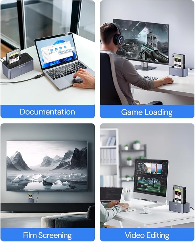 USB 3.0 to SATA External Hard Drive Docking Station, dockteck 2.5/3.5 Inch SATA HDD & SSD 5Gbps Aluminum Docking Station, Support UASP