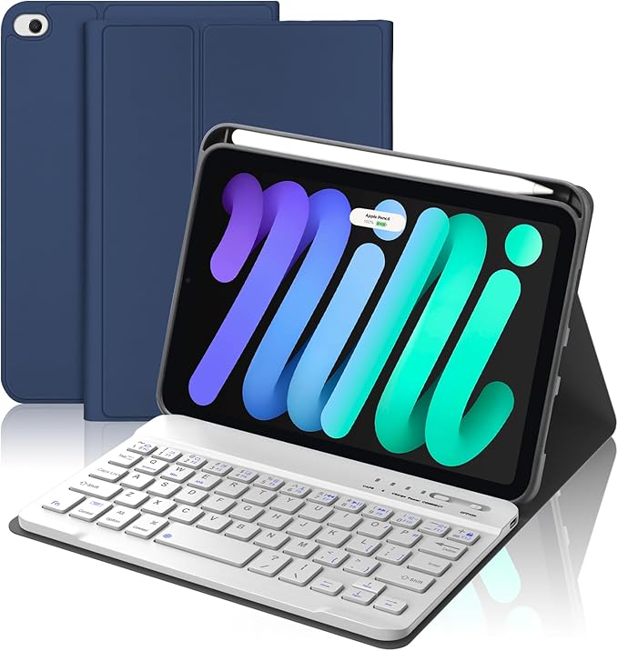 BORIYUAN iPad mini Keyboard Case, Detachable Wireless Bluetooth Keyboard Slim Folio Smart Cover for Apple iPad mini 5 2019/iPad Mini 1 2 3 4 - Dark Blue