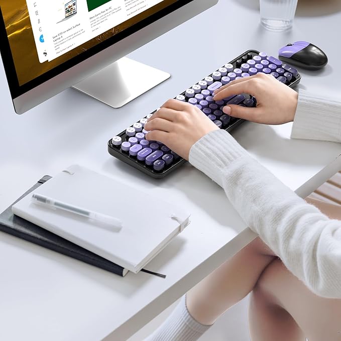 Wireless Keyboard and Mouse Combo, 104 Keys Full-Sized Typewriter Keyboards, 2.4 GHz USB Receiver Plug and Play for Windows, PC, Laptop, Desktop (Black Purple)