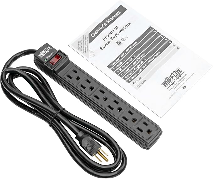 Tripp Lite 6 Outlet Surge Protector Power Strip, 6ft Cord, Black, Lifetime Manufacturer's Guarantee & $10,000 Insurance (TLP6B)