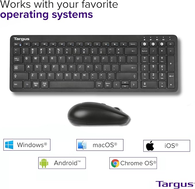 Targus Midsize Multi-Device Bluetooth Keyboard and Mouse Bundle - Compatible with Chrome OS, Windows, macOS, iOS, and Android (AKM619AMUS)