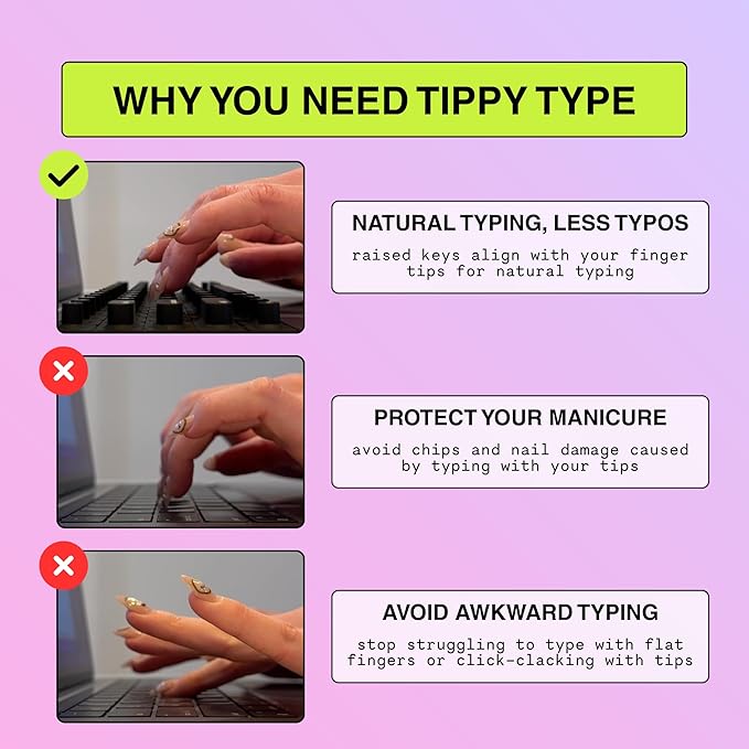 TIPPY TYPE Raised Keyboard Cover for Long Nails – Fits Logitech MX Keys S Full-Size Keyboard - Silicone - The Original - Comfortable Typing, Quiet, Nail Protection (Violet Haze)