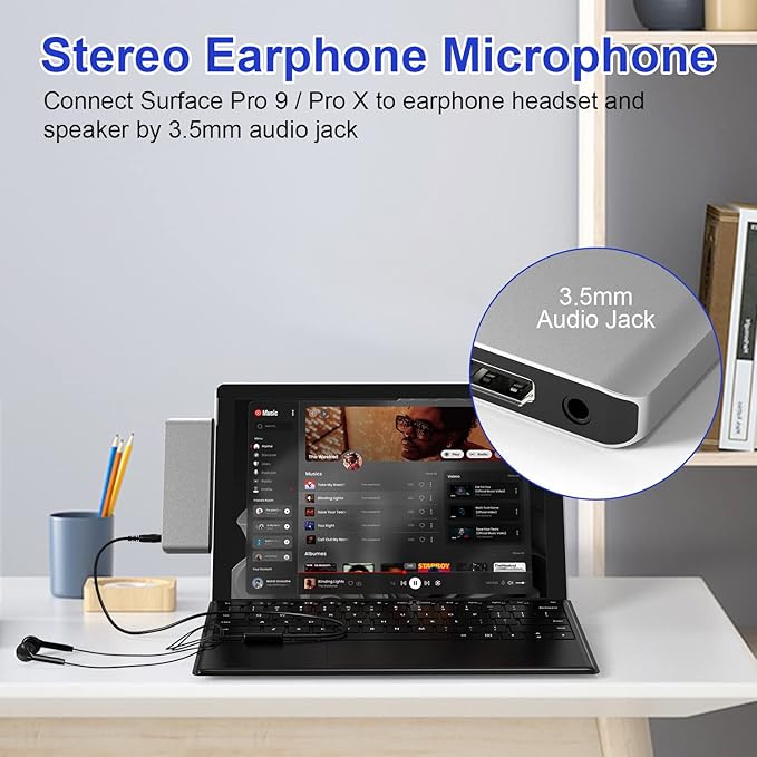 Surface Pro 9/Pro 11 USB Hub Docking Station with 4K HDMI, USB-C Thunerbolt 4(8K@30Hz Video+40G Data+100W Power), 100M RJ45, 2X USB3.0, SD, TF, 3.5mm Audio, Triple Display for Surface Pro 11/10/9/X