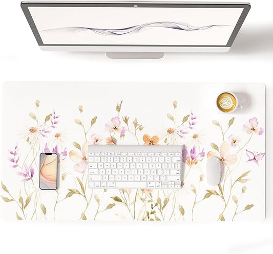 Colorful Star Large Mouse Pad, Floral Waterproof Office Desk Mat, Non-Slip Computer Gaming Mouse Pad, XXL PC Laptop Protector Pads, PU Leather Desk Writing Pads for Office Home, 31.5" x 15.7"
