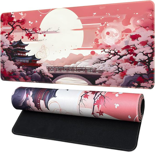 Japanese Large Gaming Mouse Pad 35.4 x 15.7 in Computer Mouse Pad Anime Gaming Mousepad, Expanded Architecture Cute Desk Pad with Nop-Slip Suitable for Home Office