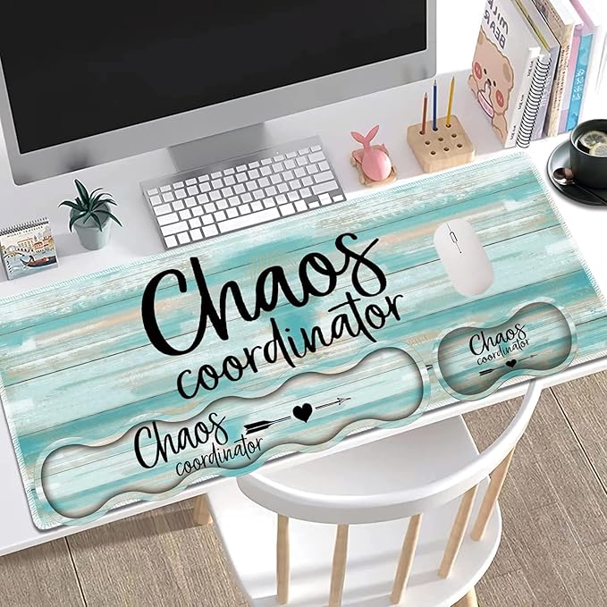 Large Gaming Mouse Pad + Keyboard Wrist Rest + Wrist Support + Coaster Set, Memory Foam Ergonomic for Easy Typing, XXL Extended Gaming Mouse Pad Table Pad - Chaos Coordinator