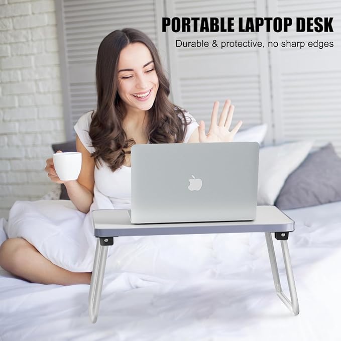 Lap Desks Laptop Tray for Bed or Couch, Breakfast Serving Tray with Folding Legs,Portable & Lightweight Mini Table, Laptop Stand for Working, Reading and Writing,White