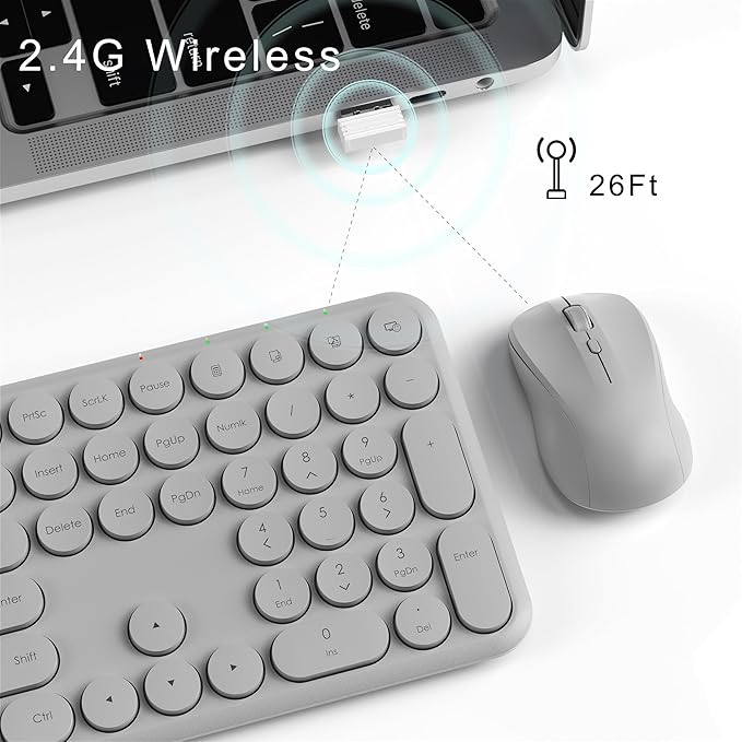 Wireless Keyboard and Mouse Set – MPTOG Full-Sized 110Pcs Slim Round Key Design, Quiet Typing, Adjustable DPI Ergonomic Mouse, Wireless Combo for PC, Mac, Laptop, Tablets(Space Gray)