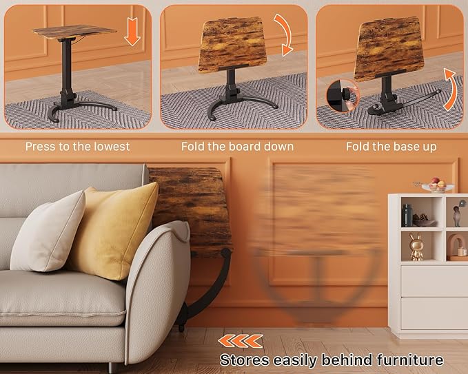 JOY worker Foldable Mobile Standing Desk, Pneumatic Height Adjustable Sit Stand Desk, 90° Tiltable Rolling Laptop Table, Portable Workstation with Non-Slip Mat for Home Office, Holds Up to 22lbs