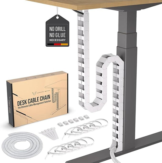 Under Desk Cable Management Vertebrae - Perfect for Sit Stand Desk - White, 133 cm