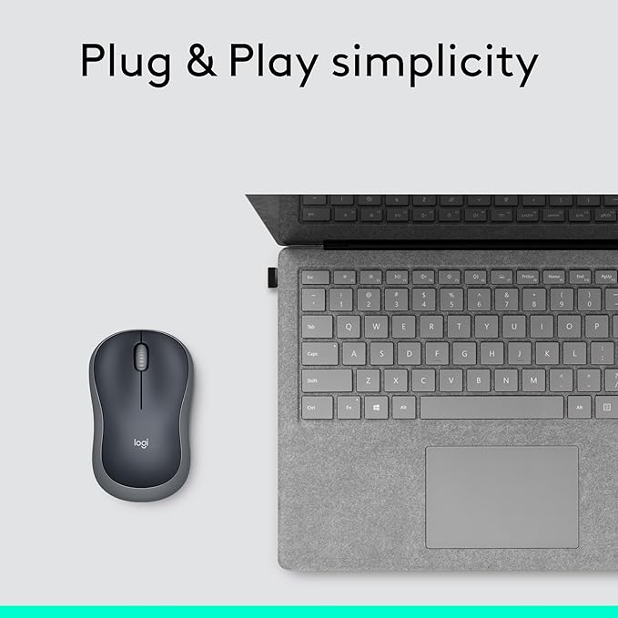 Logitech M185 Wireless Mouse, 2.4GHz with USB Mini Receiver, 12-Month Battery Life, 1000 DPI Optical Tracking, Ambidextrous PC/Mac/Laptop - Swift Grey