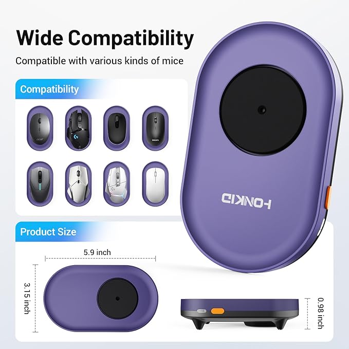 HONKID Undetectable Mouse Mover Jiggler with ON/Off Switch and USB Port Drive-Free,Simulate Physical Automatically Mouse Movement,Prevent Computer Laptop Inactive/Lockdown (Purple)