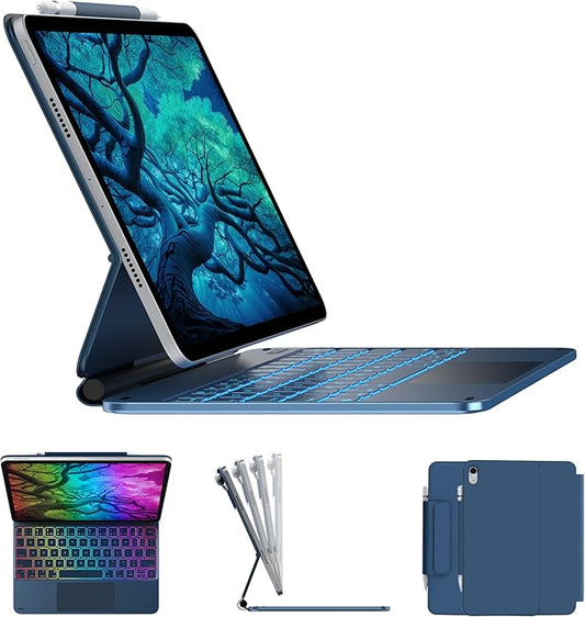 typecase Edge Keyboard Case for iPad 11th Gen A16 (2025) & 10th Gen 10.9" (2022) – Multi-Touch Trackpad, 11-Color Backlit Magic-Style Keyboard – Floating Magnetic Stand, Pencil Holder – Pacific Blue