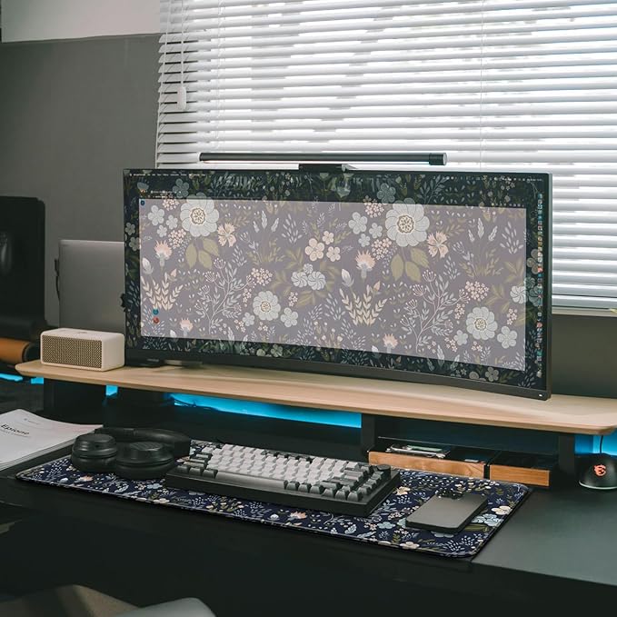 Gaming Mouse Pad, Large 31.5 x 11.8 inches Mousepad, Long Keyboard Pad, Cute Mouse Mat for Computer with Stitched Edges and Non-Slip Base (Black Flowers)