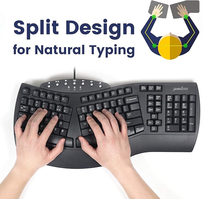 Perixx Wired USB Ergonomic Split Keyboard with Trackball Mouse