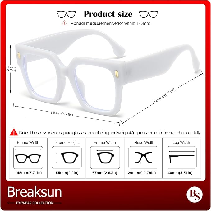 Fashion Oversized Blue Light Blocking Glasses for Women Men Trendy Big Square Frame Computer Eyeglasses