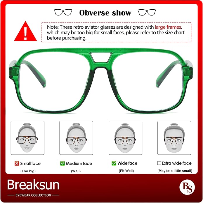Oversized Square Aviator Glasses for Women Men Big Frame Retro Blue Light Blocking Glasses Vintage Style