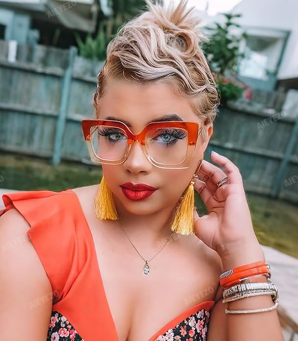 AIEYEZO Oversized Blue Light Glasses for Women, Anti Fatigue Prevent Headache Computer Eyeglasses