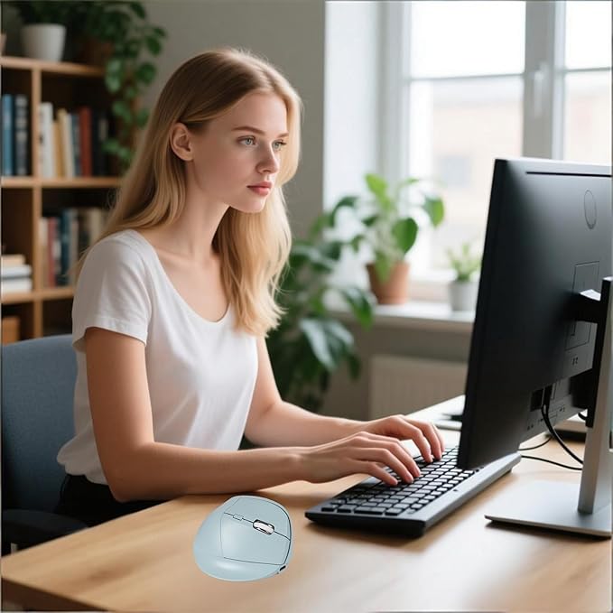 Wireless Ergonomic Vertical Mouse - Silent Clicks, Comfortable Grip & Carpal Tunnel Relief - Ideal for Office Work, Home Use & Multi-Device Compatibility (Green)