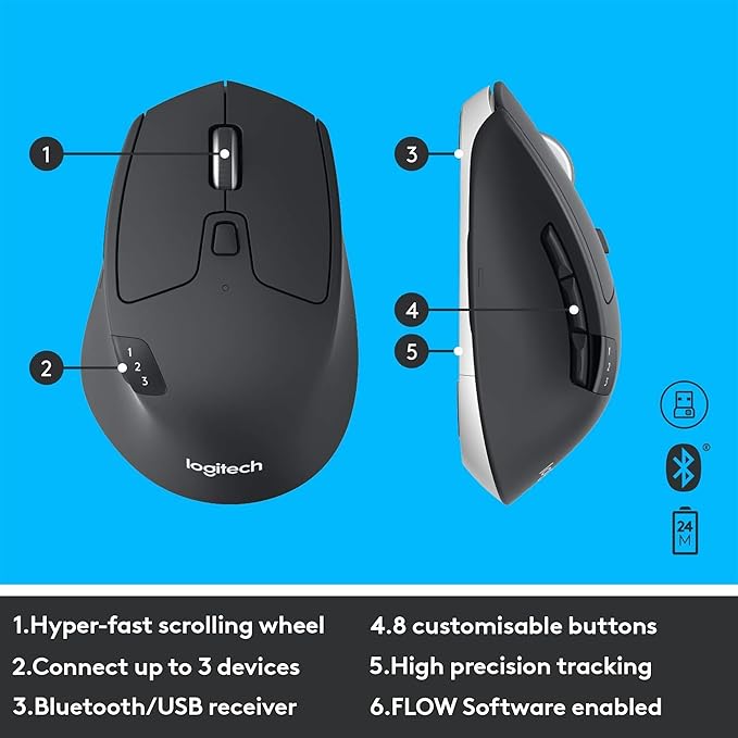 Logitech MK850 Performance Wireless Keyboard and Mouse Combo for Windows, macOS & ChromeOS, Bluetooth & 2.4 GHz USB Receiver, Full-Size Ergonomic Keyboard, Multi-Device, Cushioned Palm Rest – Graphite