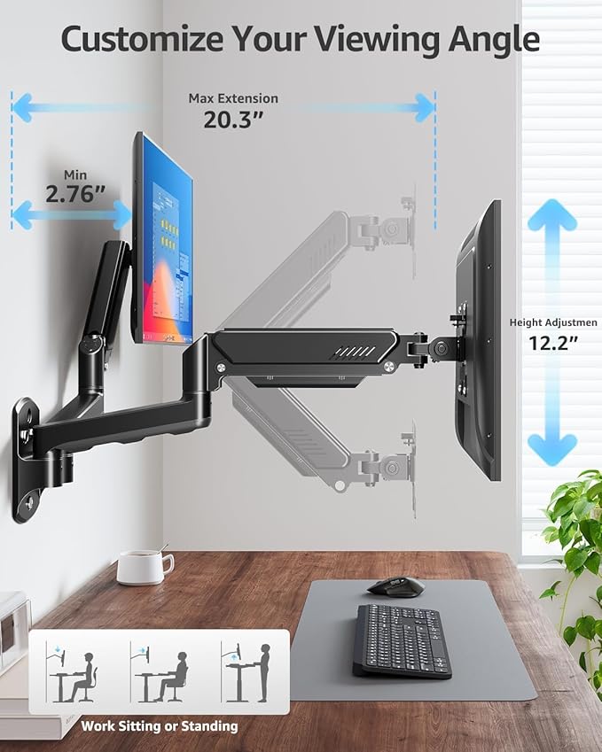 MOUNTUP Dual Monitor Wall Mount for 2 Max 32 Inch Computer Screen, Fully Adjustable Double Monitor Arm, Wall Mounted Monitor Holder Support 4.4-19.8lbs Display, VESA Bracket 75x75, 100x100