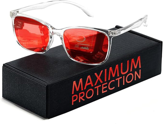 TIJN Sleep Glasses for 99.9% TR90 Blue Green Light Blocking Dual AR Coatings Red Lens for Computer Gaming Reduce Eyestrain, Clear