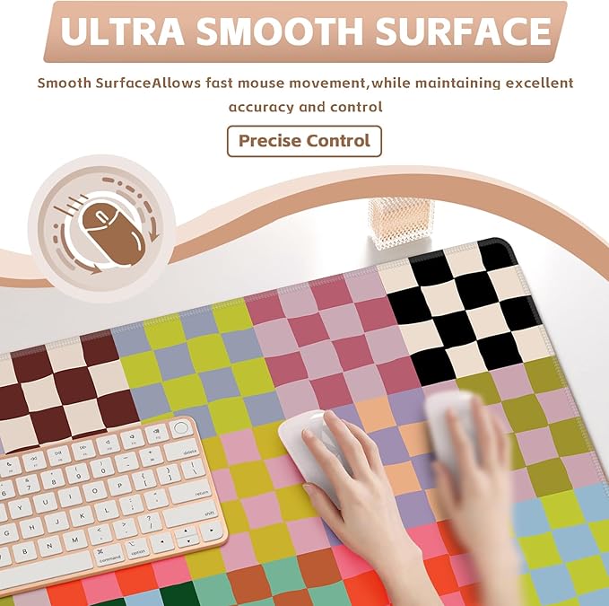 Baziabbo Checkered Desk Mat,XXL Extended Big Mouse Pad,Gaming Mousepad with Stitched Edge,Non-Slip Rubber Base Keyboard Desk Pad for Home Office Study Game
