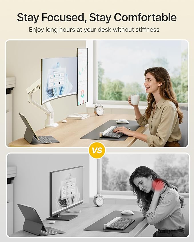 monTEK Dual Monitor Arm, Mechanical Spring Monitor Arm for 17-35" Screens, Adjustable Monitor Desk Mount Each Holds up to 26.4 lbs with C Clamp/Grommet Desk Mount, VESA 75/100mm