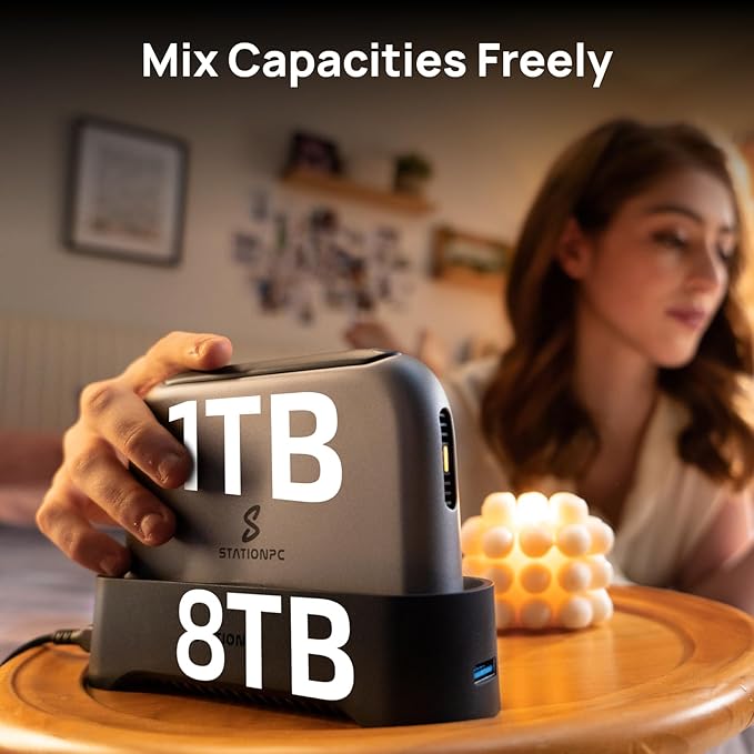 PocketCloud Dock with M.2 NVMe Slot, 2.5GbE Ethernet, PD Charging & USB-A Ports, Modular SSD Storage, Smart Cooling, Dual Backup & Auto Charging (Dock Only)