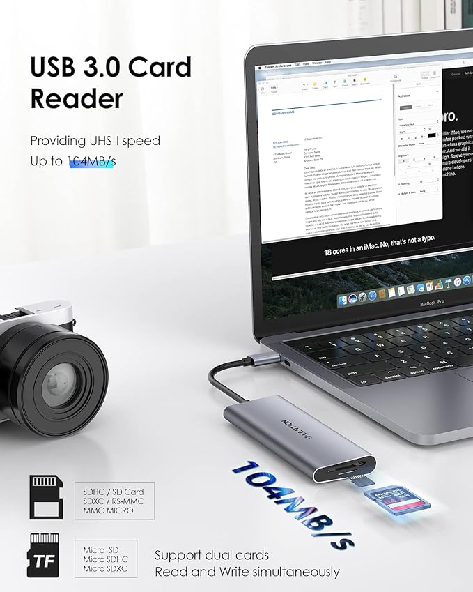 LENTION USB C Hub with 4K HDMI, 3 USB 3.0, SD/Micro SD 3.0 Card Reader, Compatible 2025-2016 MacBook Pro, 2025-2018 Mac Air/Surface, Chromebook, iPhone15 or More, Stable Driver Adapter (Space Gray)