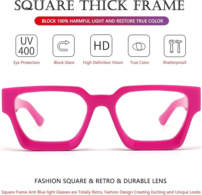 AIEYEZO Square Thick Frame Glasses for Women Men Fashion Blue Light Glasses Trendy Chic Computer Eyeglasses