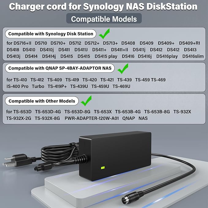 12V 10A DiskStation Charger for Synology NAS Disk Station DS1520+ Power Cord AC Adapter for Synology DS1522+ DS916+ DS918+ DS920+ DS923+ Network Storage NAS Server DS723+ DS420+ DS423+ DS620slim DS720