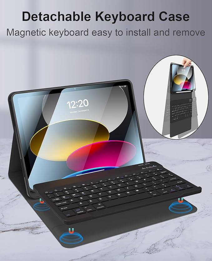 iPad 11th10th Generation Case with Keyboard (10.9", 2022) Smart Keyboard Folio Cover with Pencil Holder Detachable Wireless Bluetooth Keyboard Case Auto Wake/Sleep for iPad 10th Gen (Black)