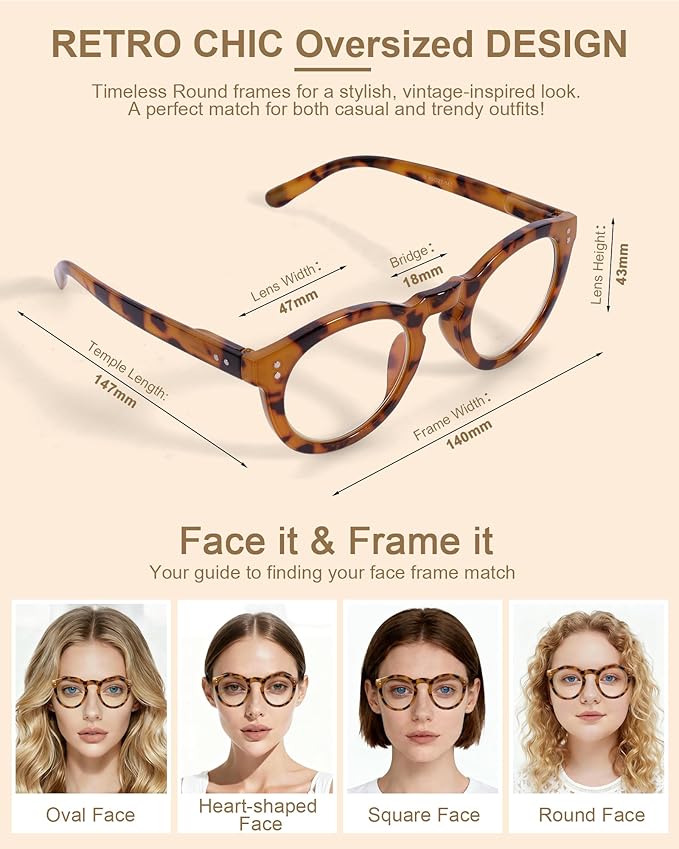 2 Pack Round Blue Light Glasses for Women, TR90 Computer Glasses with Spring Hinge for All-Day Comfort, Anti UV Glare & Eyestrain