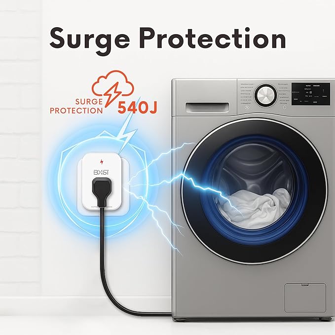 BXST Single Outlet Surge Protector, Refrigerator Surge Protector Wall Socket,Ground Protected Light Indicator for TV, Air Conditioner, Washing Machine and Home Appliances,15A 1800W, 2 Pack