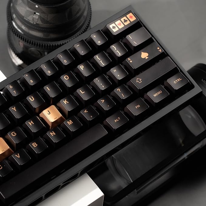 dagaladoo PBT Keycaps with Metal Paint & Poker Theme,112-Key Black/Gold/Red Custom Keycap Set dye Sublimation,Cherry Profile Key caps for 61/64/66/68/75/84/87 MX Switches Mechanical Keyboards
