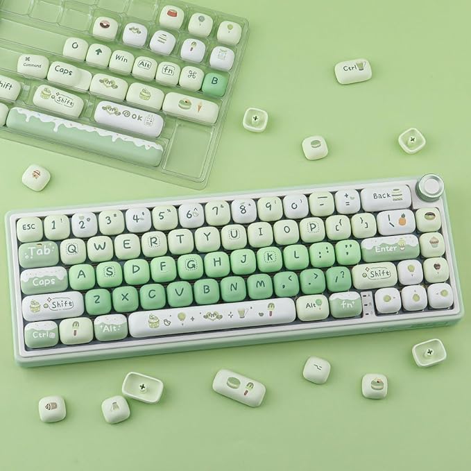PBT Keycaps 144 Keys Cute Green Dessert Cream Keycaps Dye-Sublimation MOG Profile Custom Round Keycap for MX Swithes Mechanical Gaming Keyboards