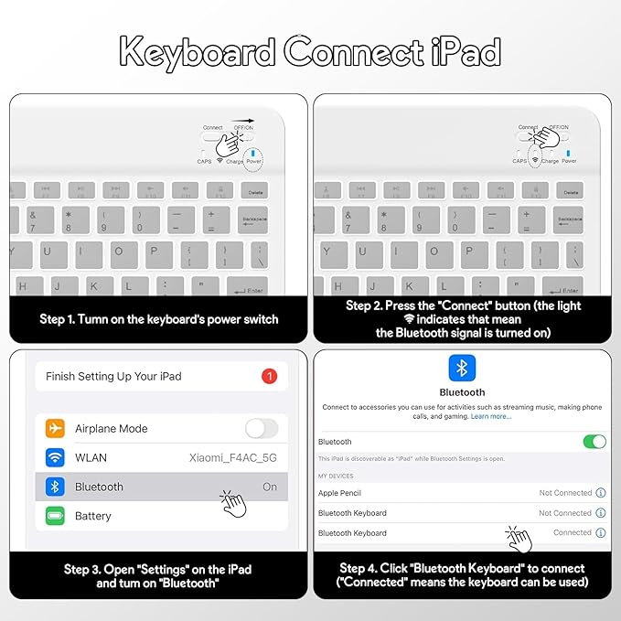 YBING Keyboard Case for iPad 10th Gen 10.9 inch (2022) & 11th Gen (A16, 2025), 7-Color Backlit Detachable Bluetooth Keypad & Rotatable Magnetic Case with Pencil Holder (Gray)