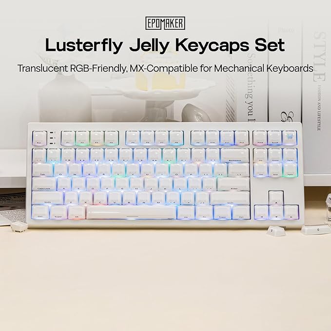 EPOMAKER Lusterfly Jelly Keycaps Set - 123 Keys Double-Shot Laser Engraved, MDA Profile, ABS+PC, Non-Shine-Through, MX-Compatible for 61/68/84/87/98/100/104-Key Mechanical Keyboard (White)