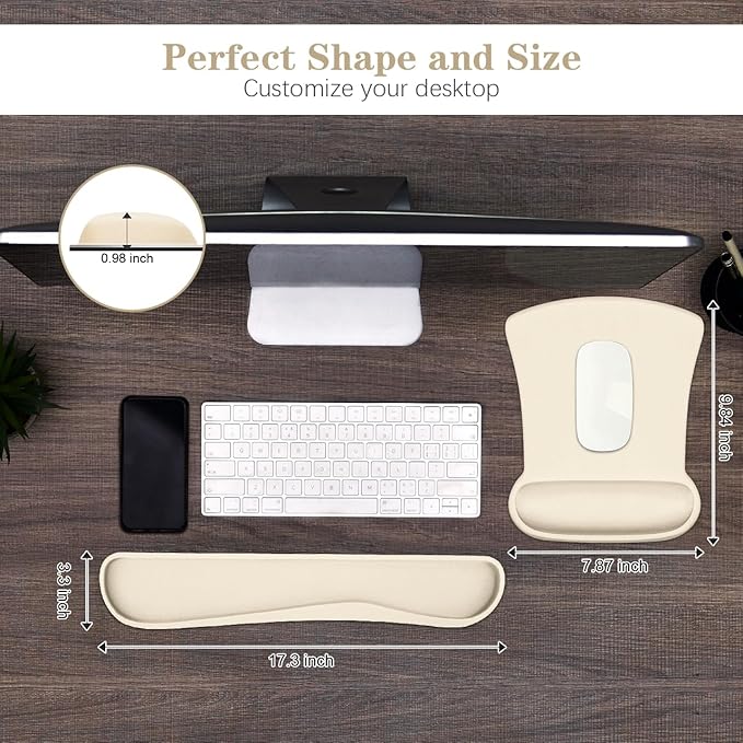 Ergonomic Wrist Rest Support for Mouse Pad and Keyboard Set, Comfortable Memory Foam Keyboard Pad and Soft Gel Mouse Pad, Easy Typing and Pain Relief for Gaming, Office, Laptop, Apricot
