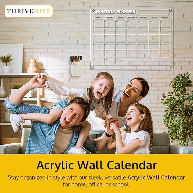 Acrylic Monthly Calendar - Home Organization Board Refrigerator Schedule Planner for Fridge or Wall, Magnetic Calendar for Refrigerator, Dry Erase Whiteboard (17x13 inches)