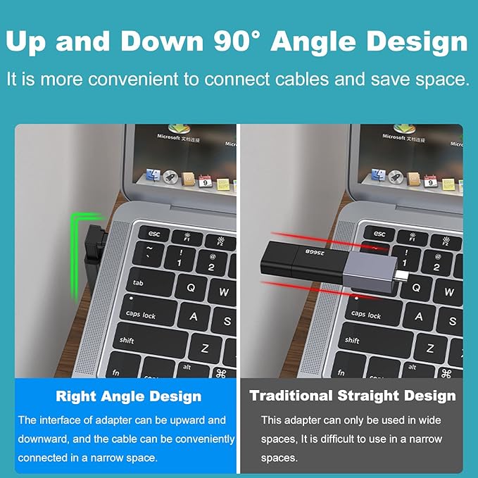 AreMe 2 Pack 90 Degree USB C to USB Adapter, Up and Down Angle USB C Male to USB 3.0 Female Connector Converter Compatible for MacBook Pro Air Laptop and More Type C Devices (Black)