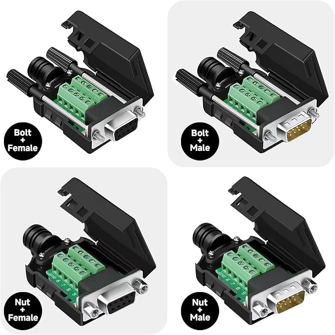 10 Pcs DB9 Male Breakout Connector, 9 pin RS232 connectors, Solderless D-SUB RS485 Serial Adapter Module Board with Screw Terminals, Case, Long Bolts