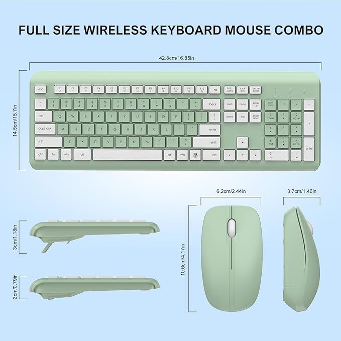 Wireless Keyboard and Mouse Combo, Full-Size Silent Ergonomic Keyboard and Optical Mouse, Long Battery Life, 2.4G Lag-Free Mice Keyboard for Computer,Mac,Laptop,PC,Windows(Avocado Green)